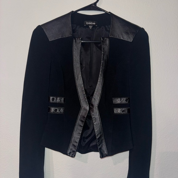 bebe Jackets & Blazers - Sexy & Edgy Bebe Black Blazer Tailored Blazer w Faux Leather Detail